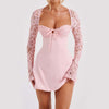 Sexy Y2K lace-up corset mini dress with long sleeves – women’s fashion