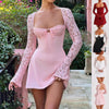 Sexy Y2K lace-up corset mini dress with long sleeves – women’s fashion

