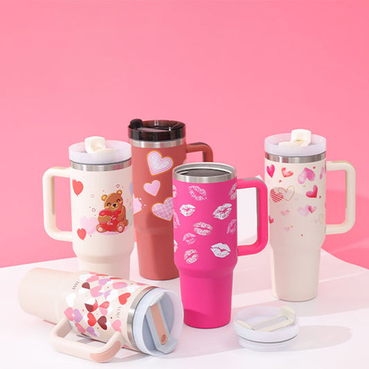 40oz insulated travel tumbler with lid, handle, and straw – stainless steel mug